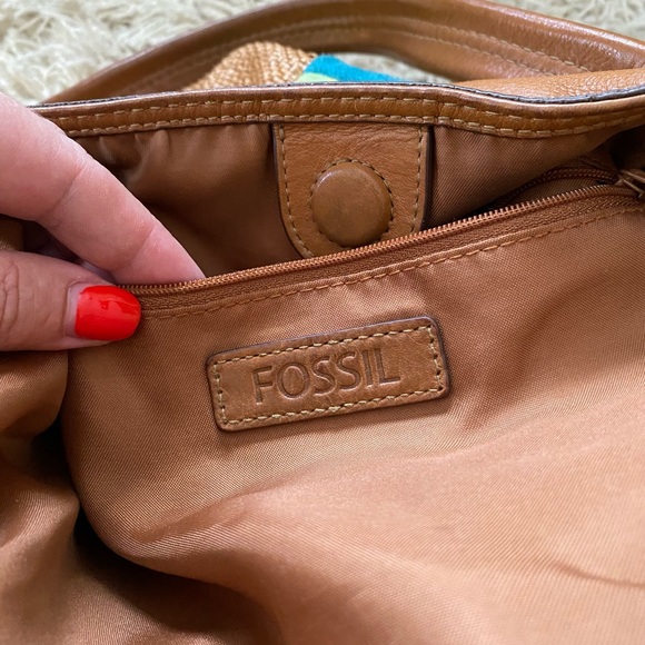 FOSSIL Large Leather Tote Vtg Patchwork Suede Canvas Boho Hobo Hippie - Picture 12 of 15